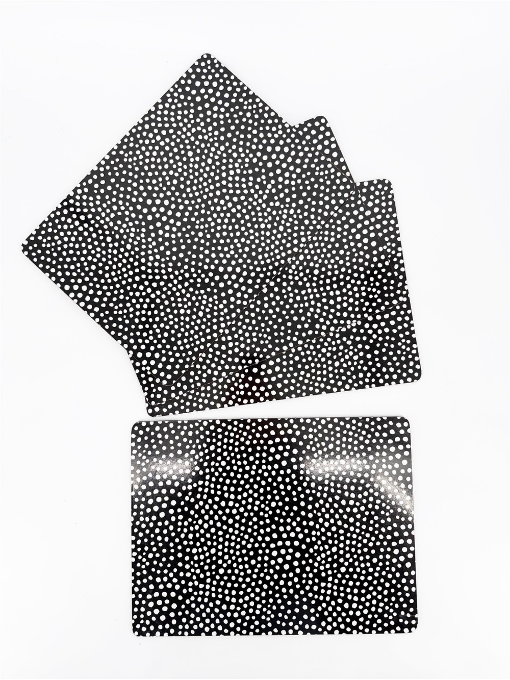 Crate and Barrel Set of 4 Hardmat Hardboard Placemats Kinzey Black Polka Dot